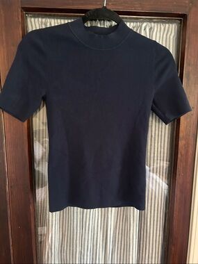 Women's Navy Short-Sleeve Mock Neck Tee